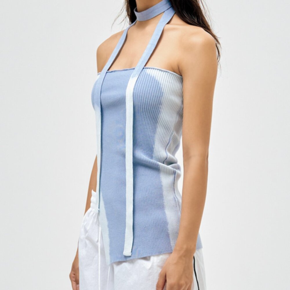 The Porta - HAND DYEING MUFFLER KNIT TOP, BLUE